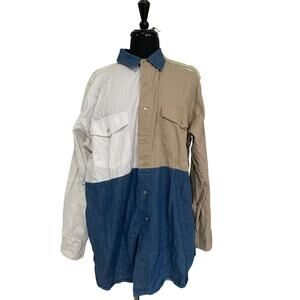 90s Express Rider Unisex Patchwork Colorblock Button Up Shirt